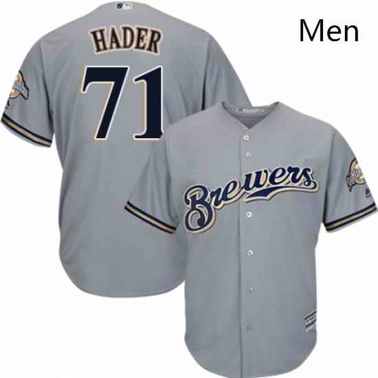 Mens Majestic Milwaukee Brewers 71 Josh Hader Replica Grey Road Cool Base MLB Jersey